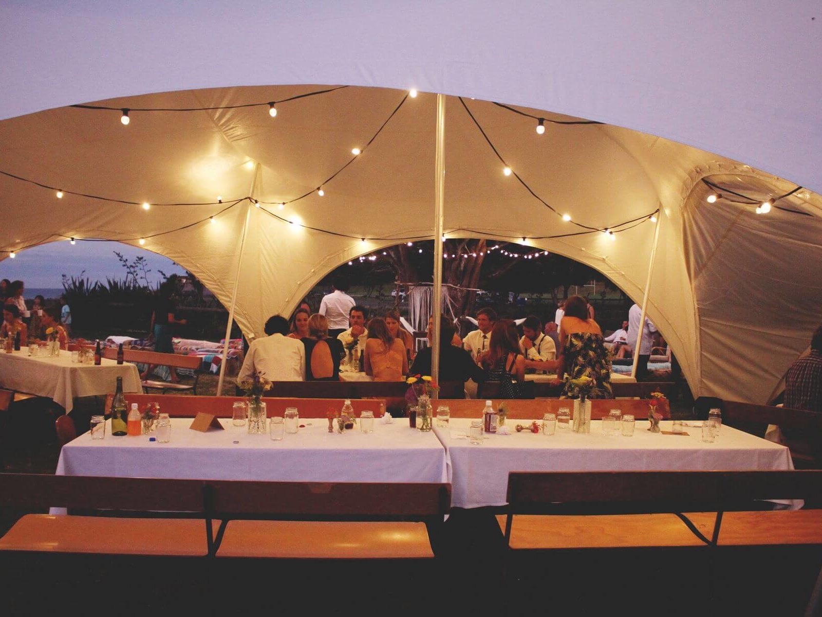 Festoon Light Belts hung in Marquee